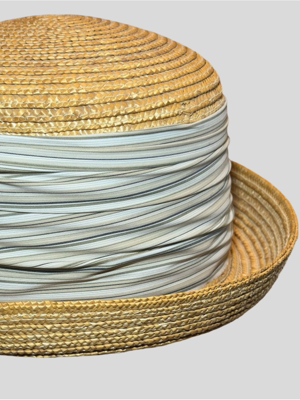 Betmar New York Vintage Straw Cloche Bowler Hat Striped Ban - Picture 12 of 16